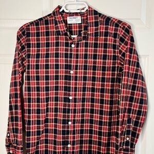 Old Navy Boys XL 14-16 Red Navy Plaid Button Down Shirt